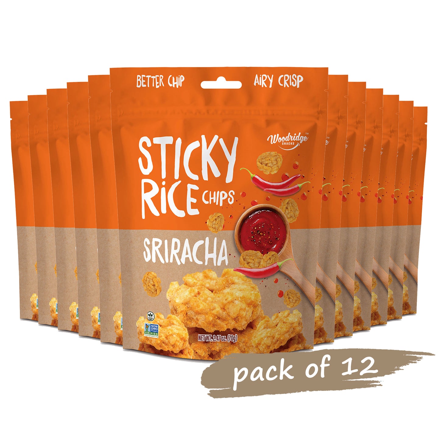 Sticky Rice Chips - Sriracha (2.47 oz./70g Bags)