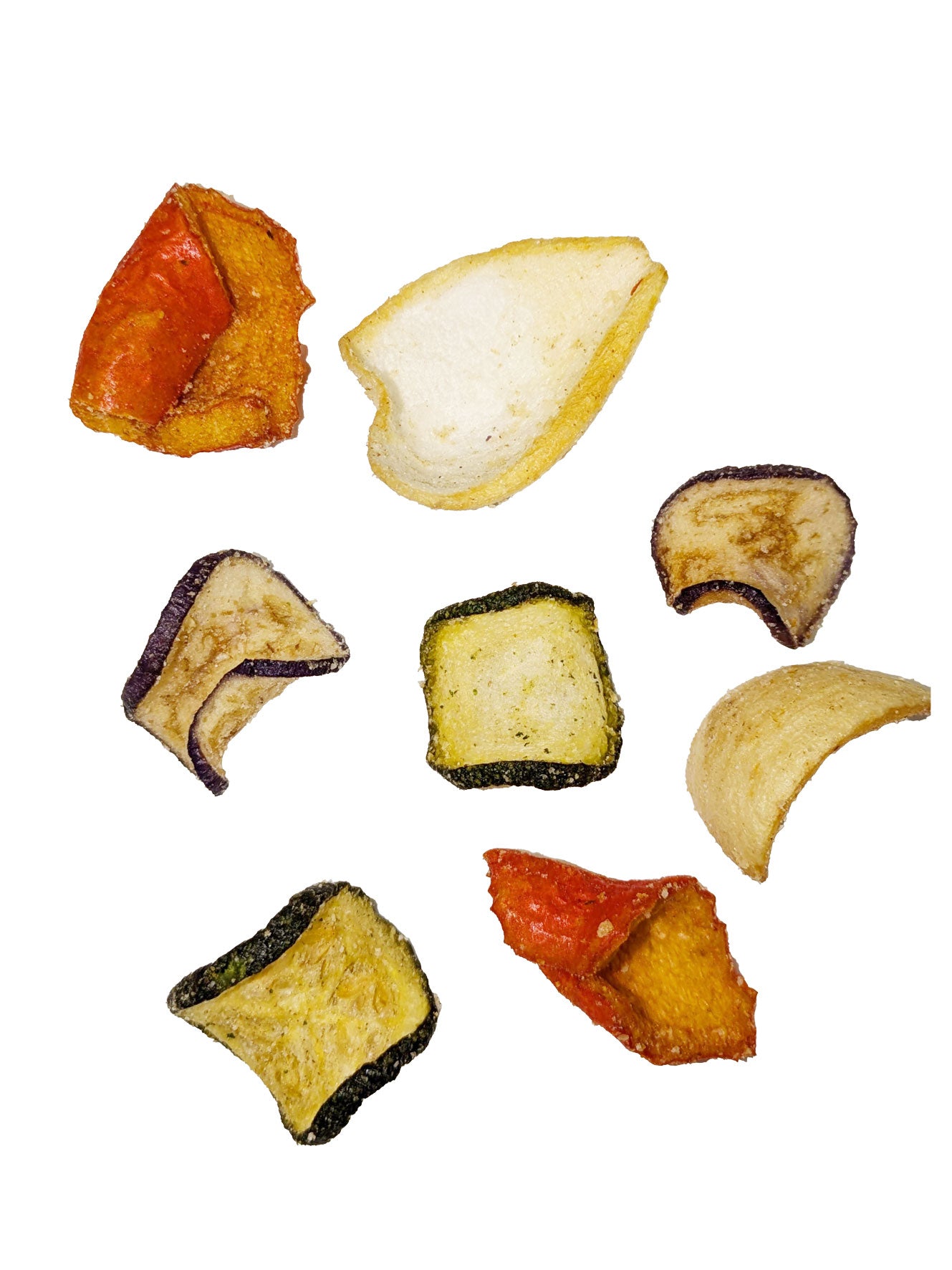 crispy onion, zucchini, bell peppers and eggplant chips with Mediterranean seasonings