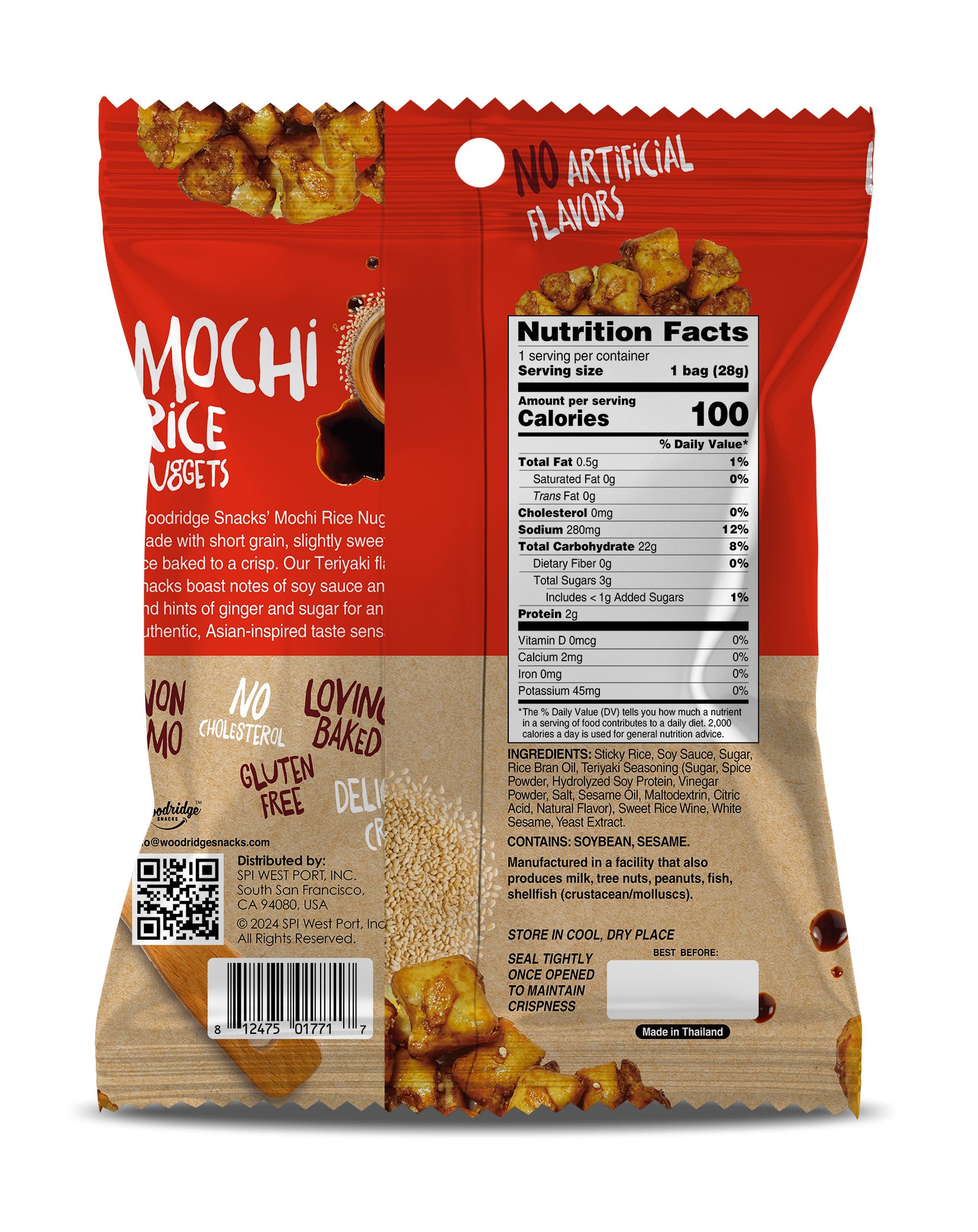 teriyaki mochi nuggets, back of packaging nutrient facts, 10 grams