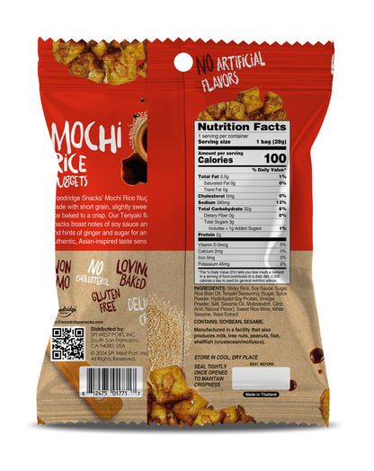 teriyaki mochi nuggets, back of packaging nutrient facts, 10 grams