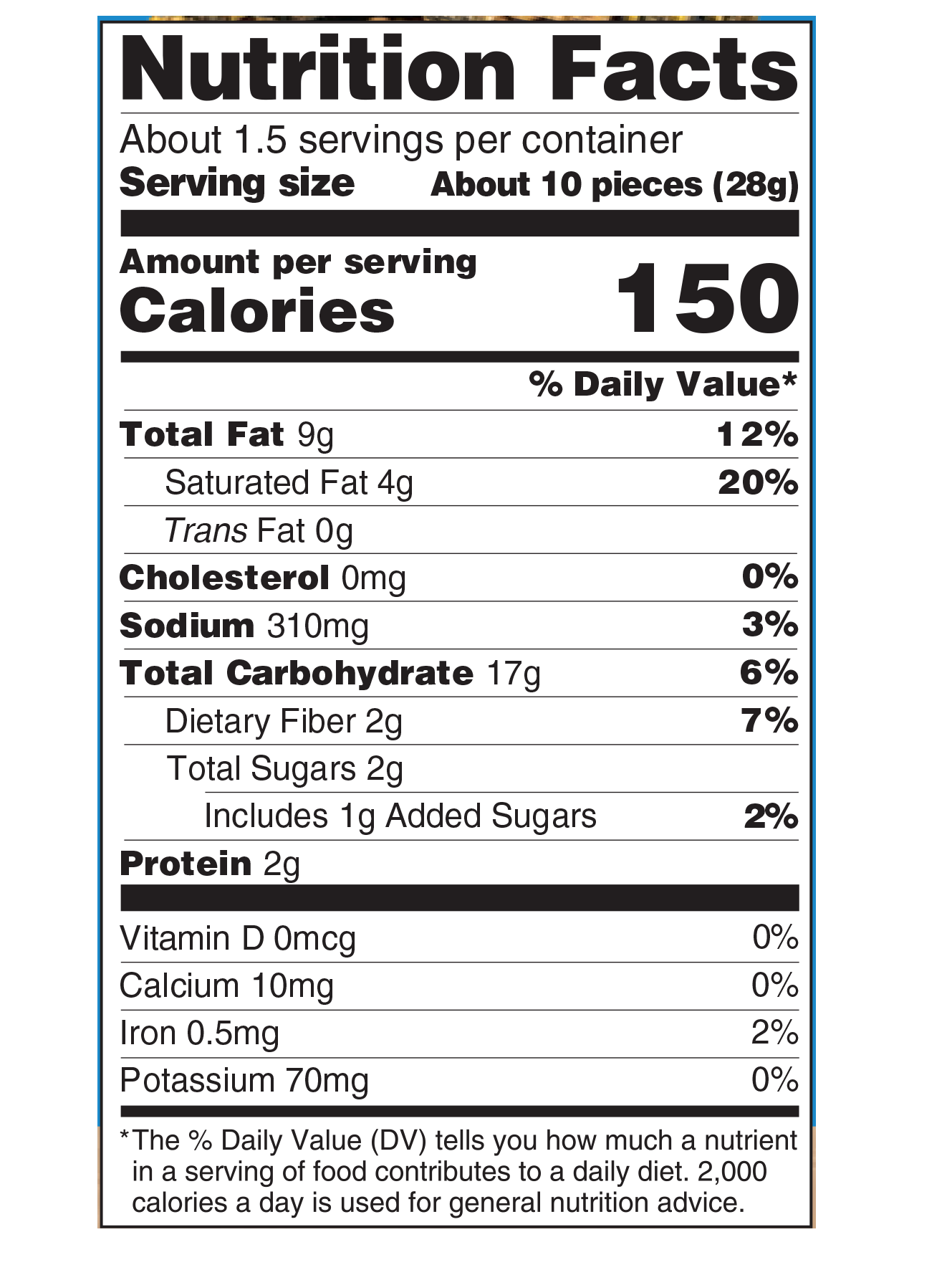 nutrition facts for tempura seaweed and seasalt chips