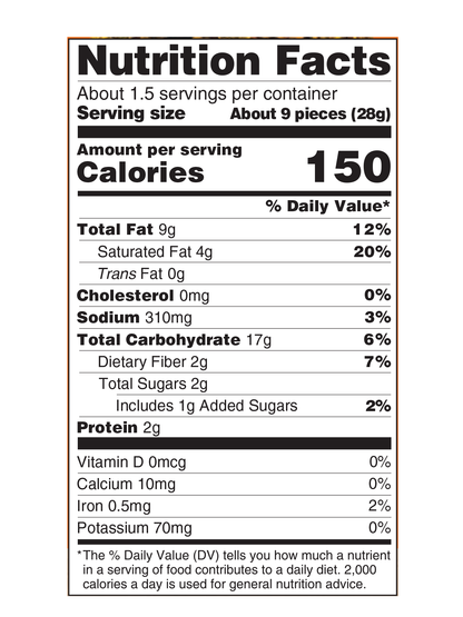 nutrition label for tempura seaweed sriracha chip