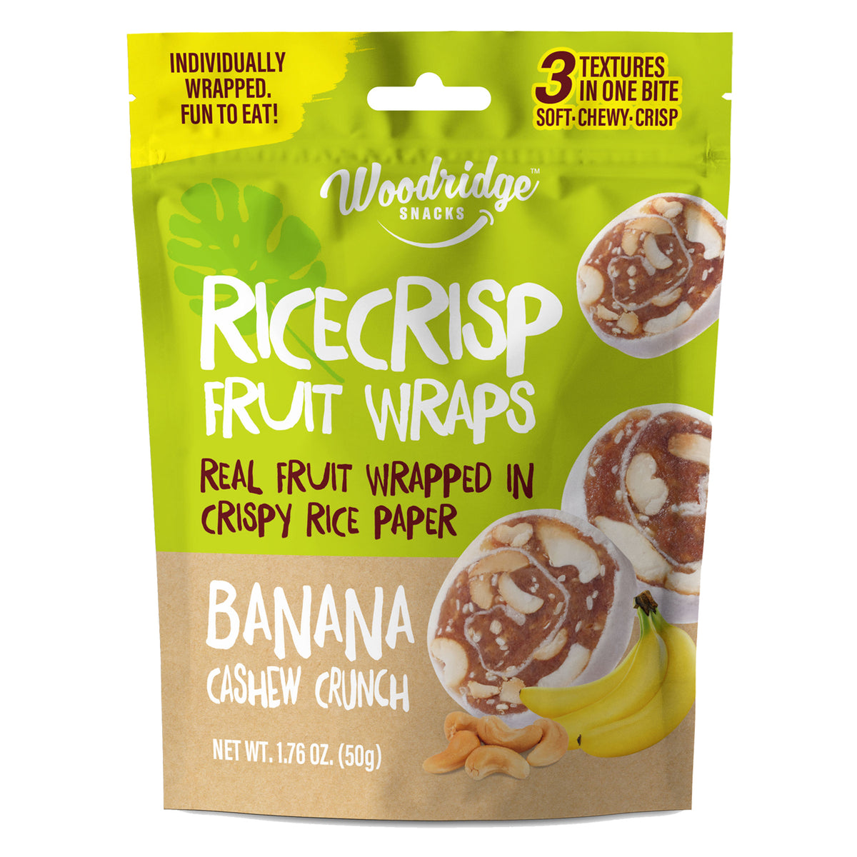 RiceCrisp Fruit Wraps - Banana Cashew Crunch (1.76 oz. / 50g Bags)