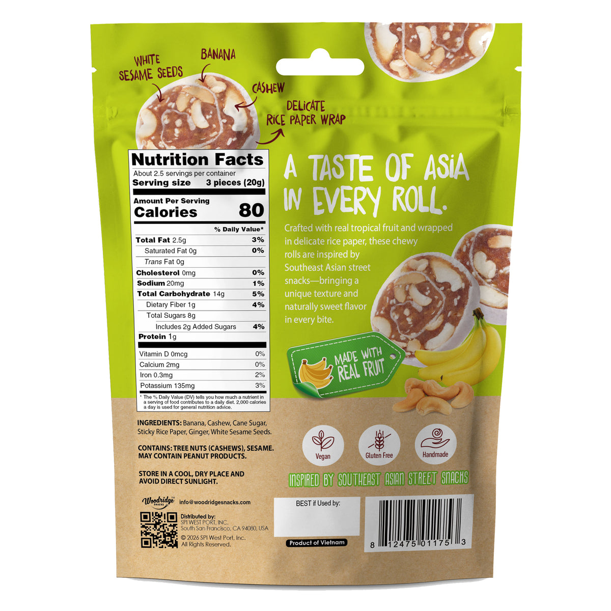 RiceCrisp Fruit Wraps - Banana Cashew Crunch (1.76 oz. / 50g Bags)