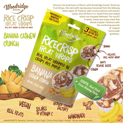 RiceCrisp Fruit Wraps - Banana Cashew Crunch (1.76 oz. / 50g Bags)