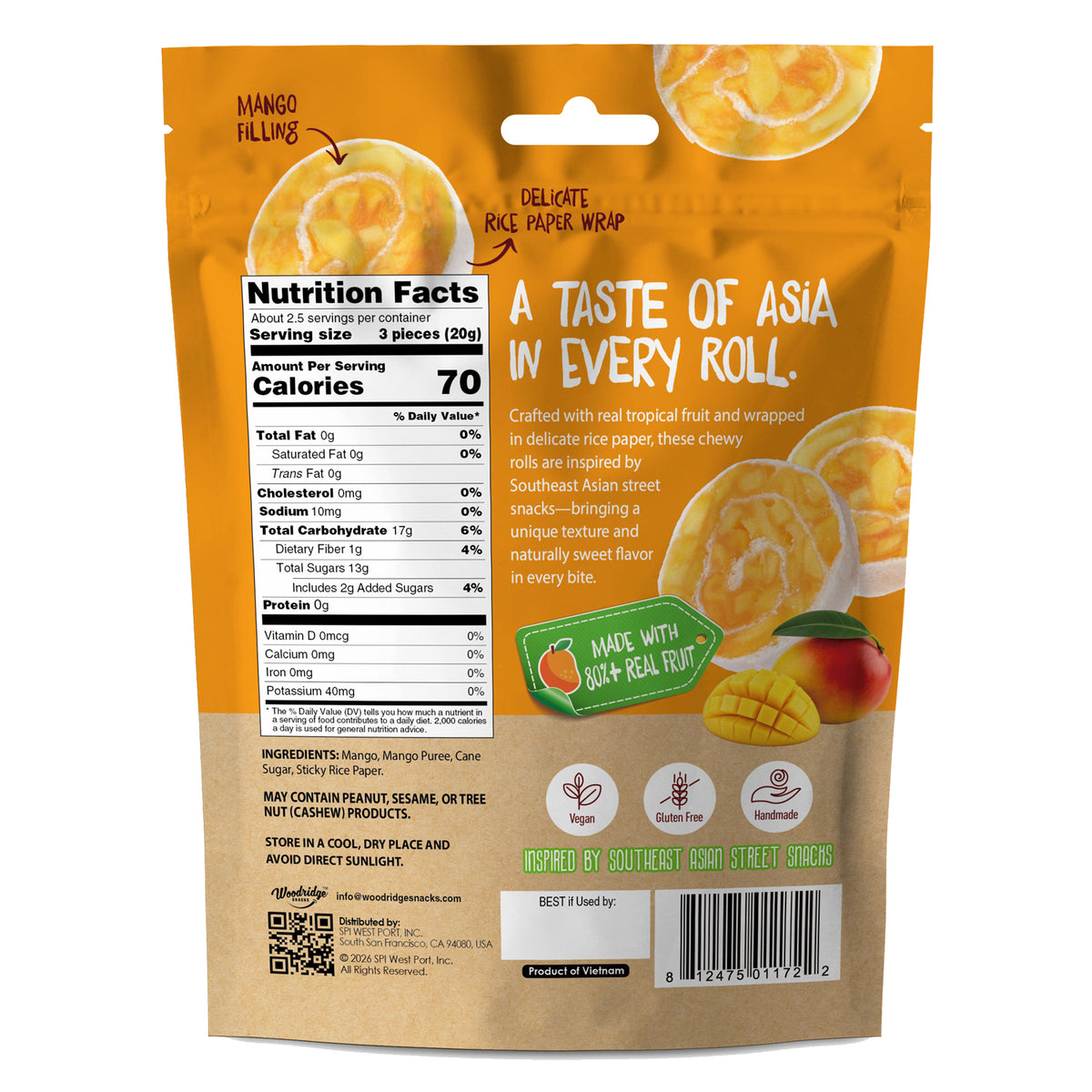 RiceCrisp Fruit Wraps – Mango (1.76 oz / 50g Bags)