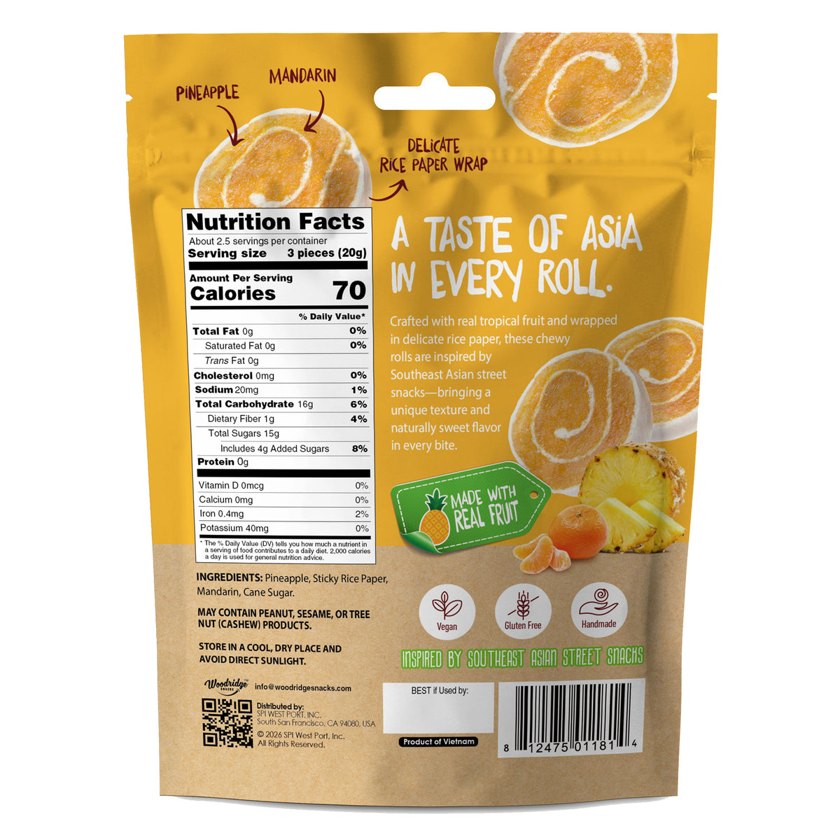 RiceCrisp Fruit Wraps – Pineapple Citrus (1.76 oz / 50g Bags)