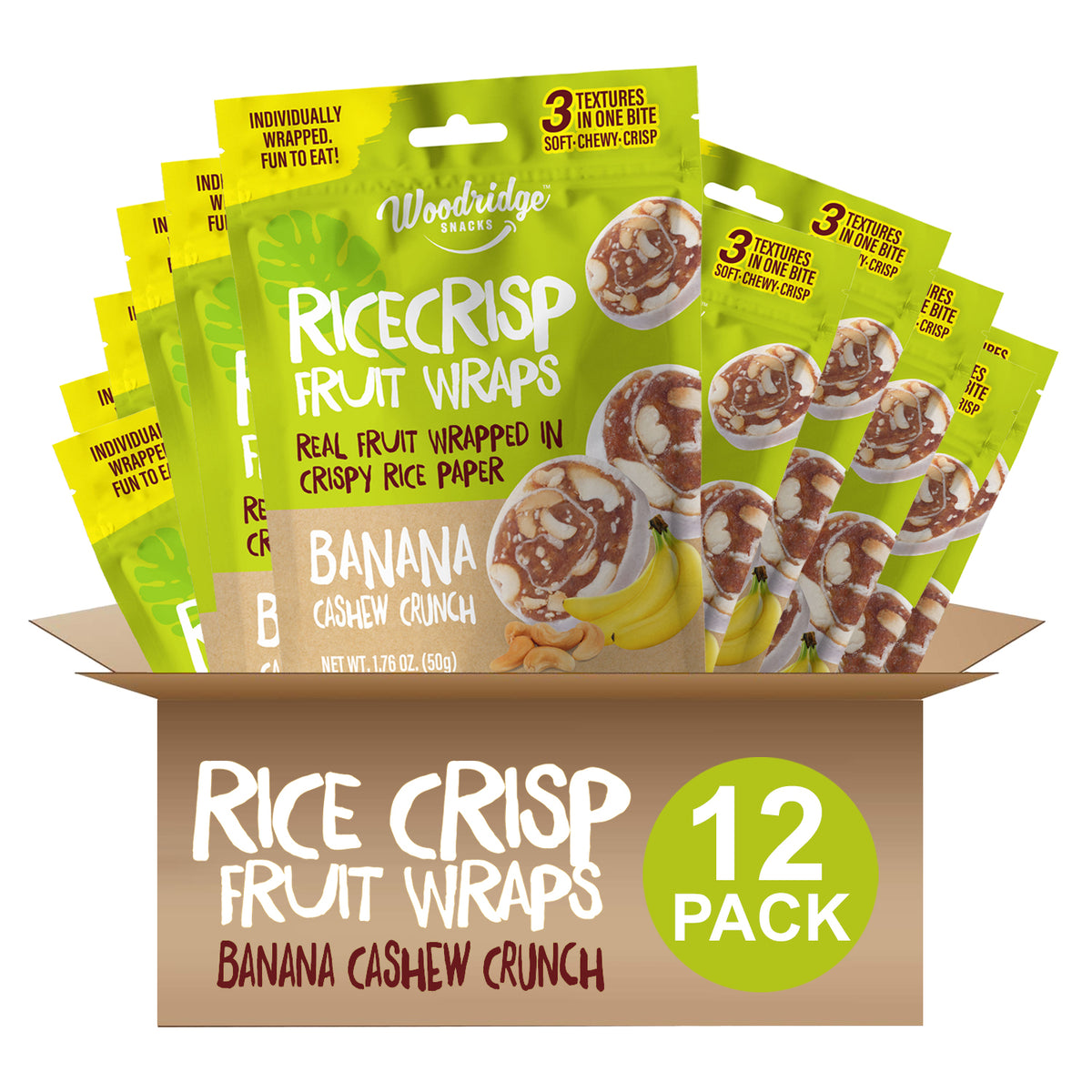 RiceCrisp Fruit Wraps - Banana Cashew Crunch (1.76 oz. / 50g Bags)