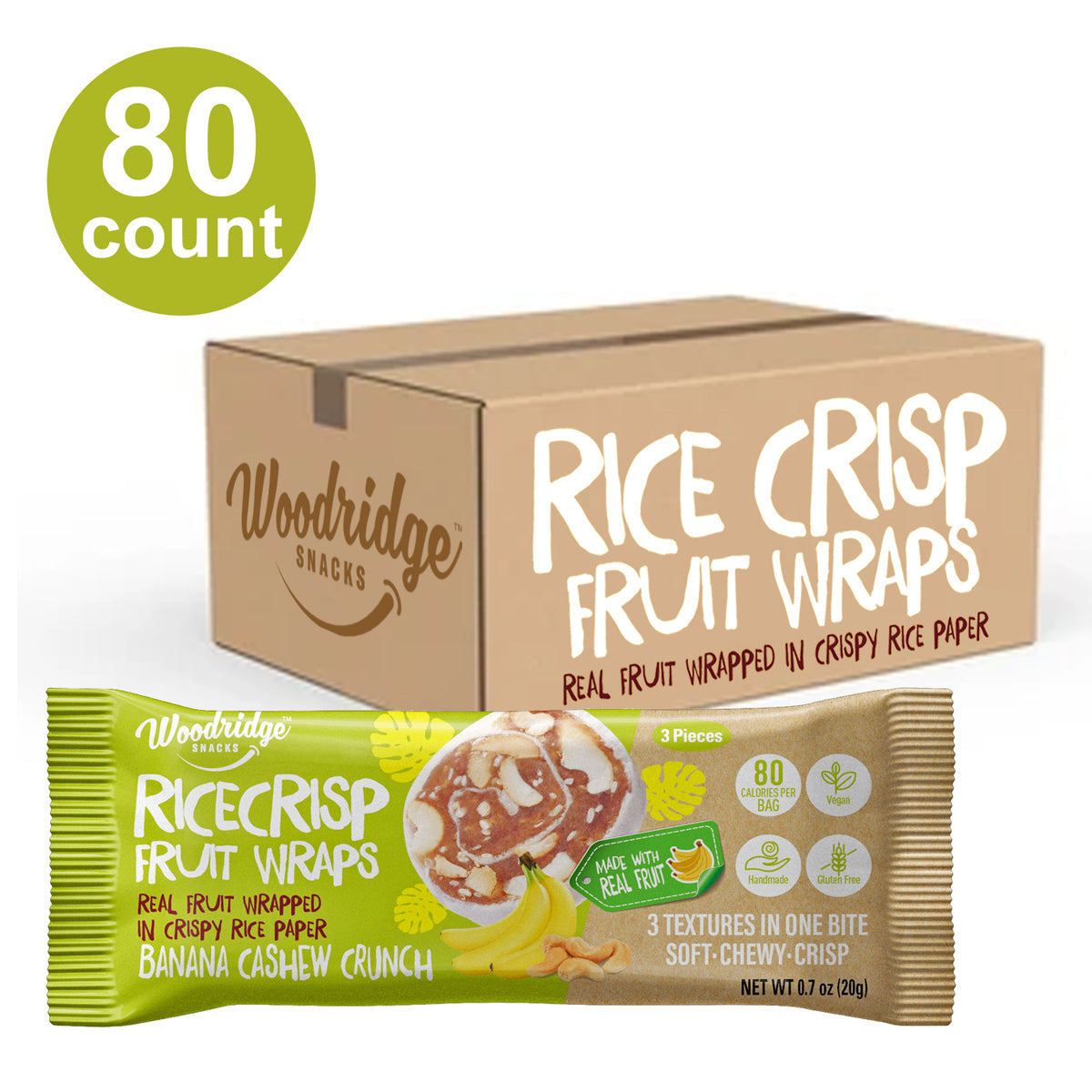 RiceCrisp Fruit Wraps – Banana Cashew Crunch | 80-ct 0.7 oz (20g) Single Serve Packs