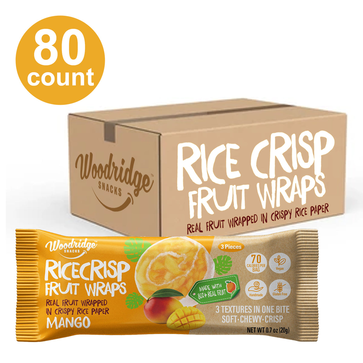 RiceCrisp Fruit Wraps – Mango | 80-ct 0.7 oz (20g) Single Serve Packs