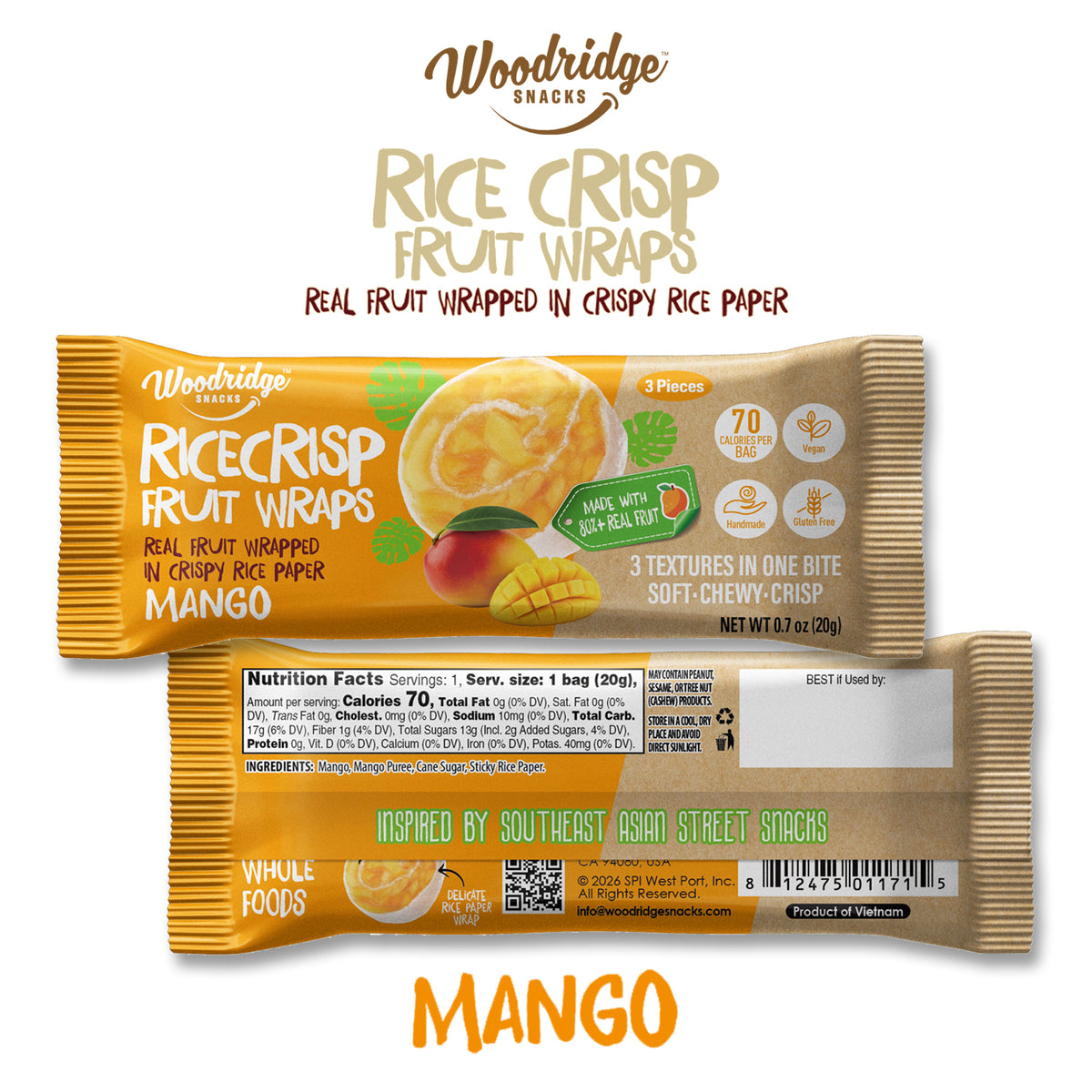 RiceCrisp Fruit Wraps – Mango | 80-ct 0.7 oz (20g) Single Serve Packs