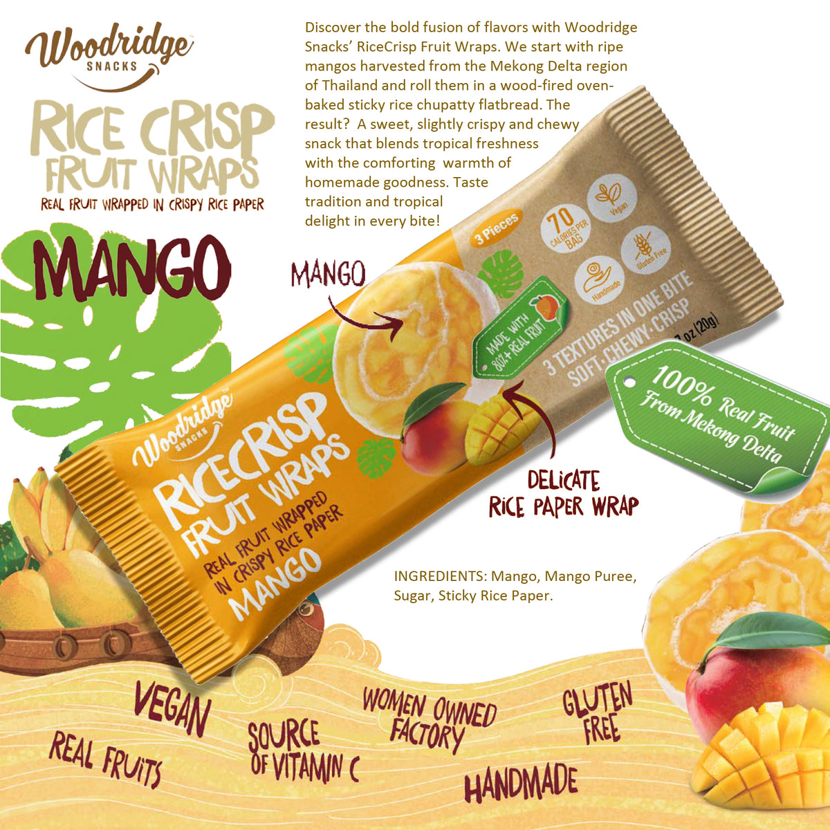 RiceCrisp Fruit Wraps – Mango | 80-ct 0.7 oz (20g) Single Serve Packs