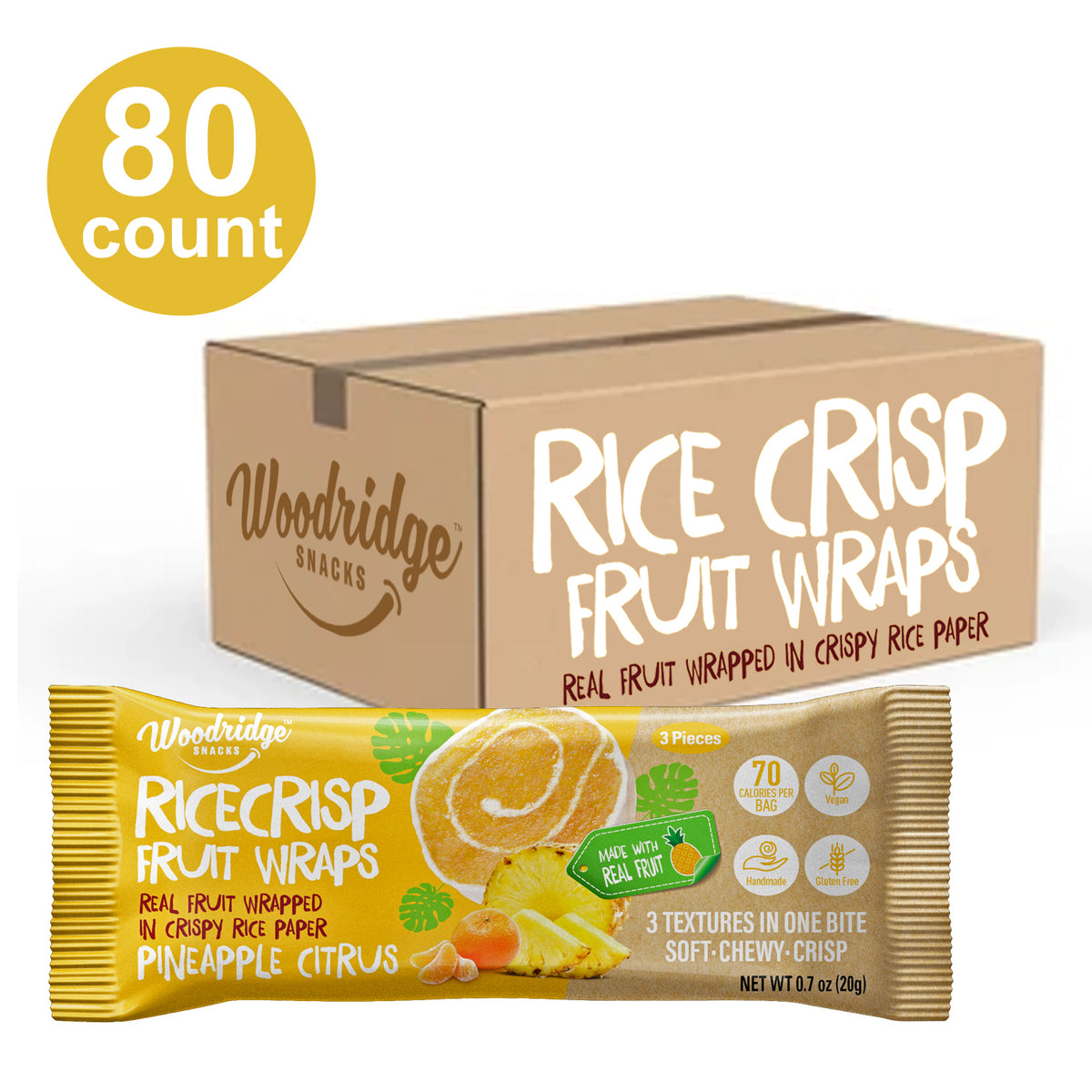 RiceCrisp Fruit Wraps – Pineapple Citrus | 80-ct 0.7 oz (20g) Single Serve Packs