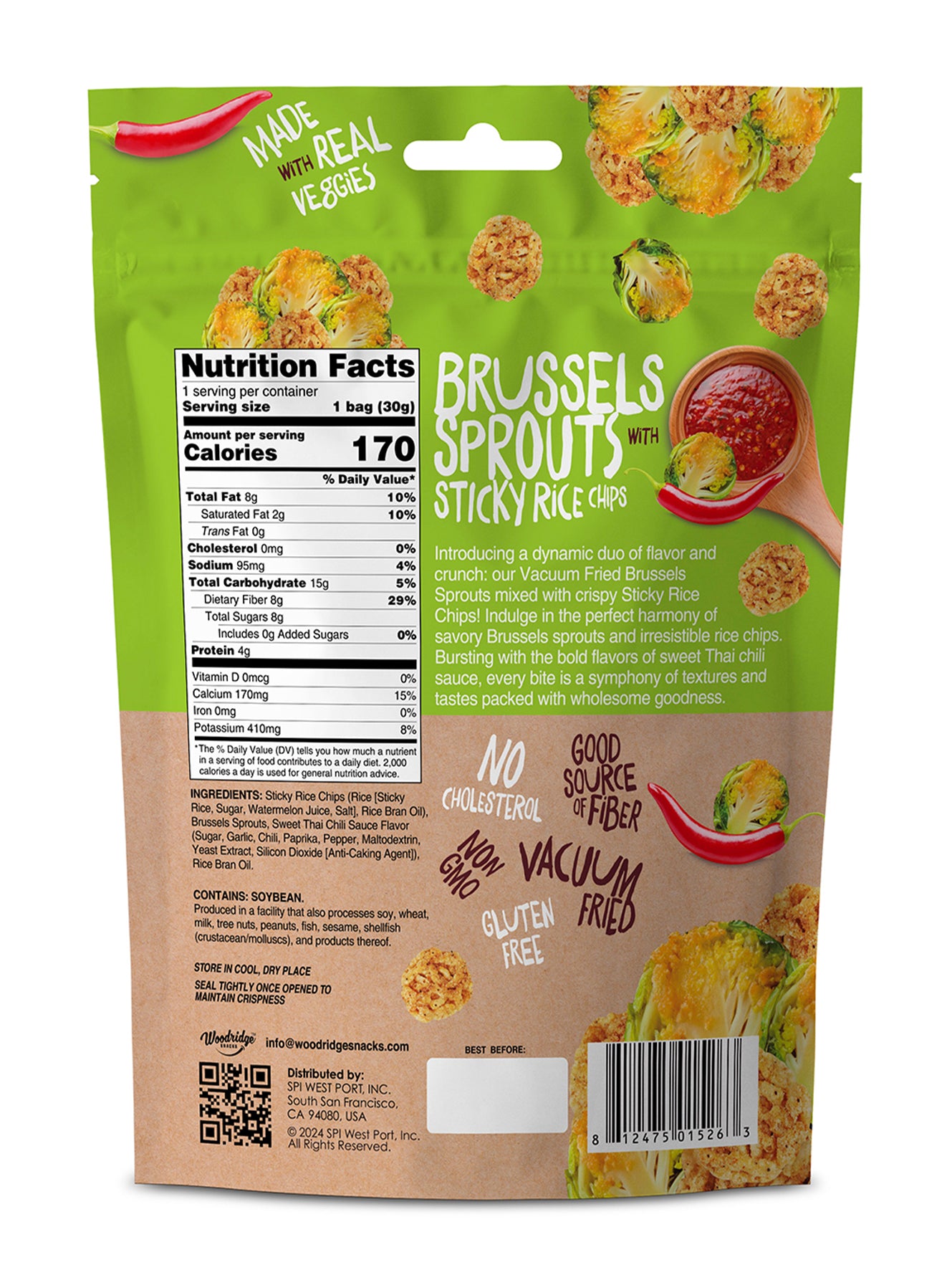 back of brussels sprouts packaging with nutrient facts 30 grams 