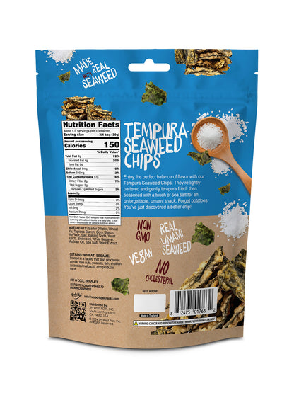 back of packaging, tempura seaweed sea salt flavor with nutrient facts 