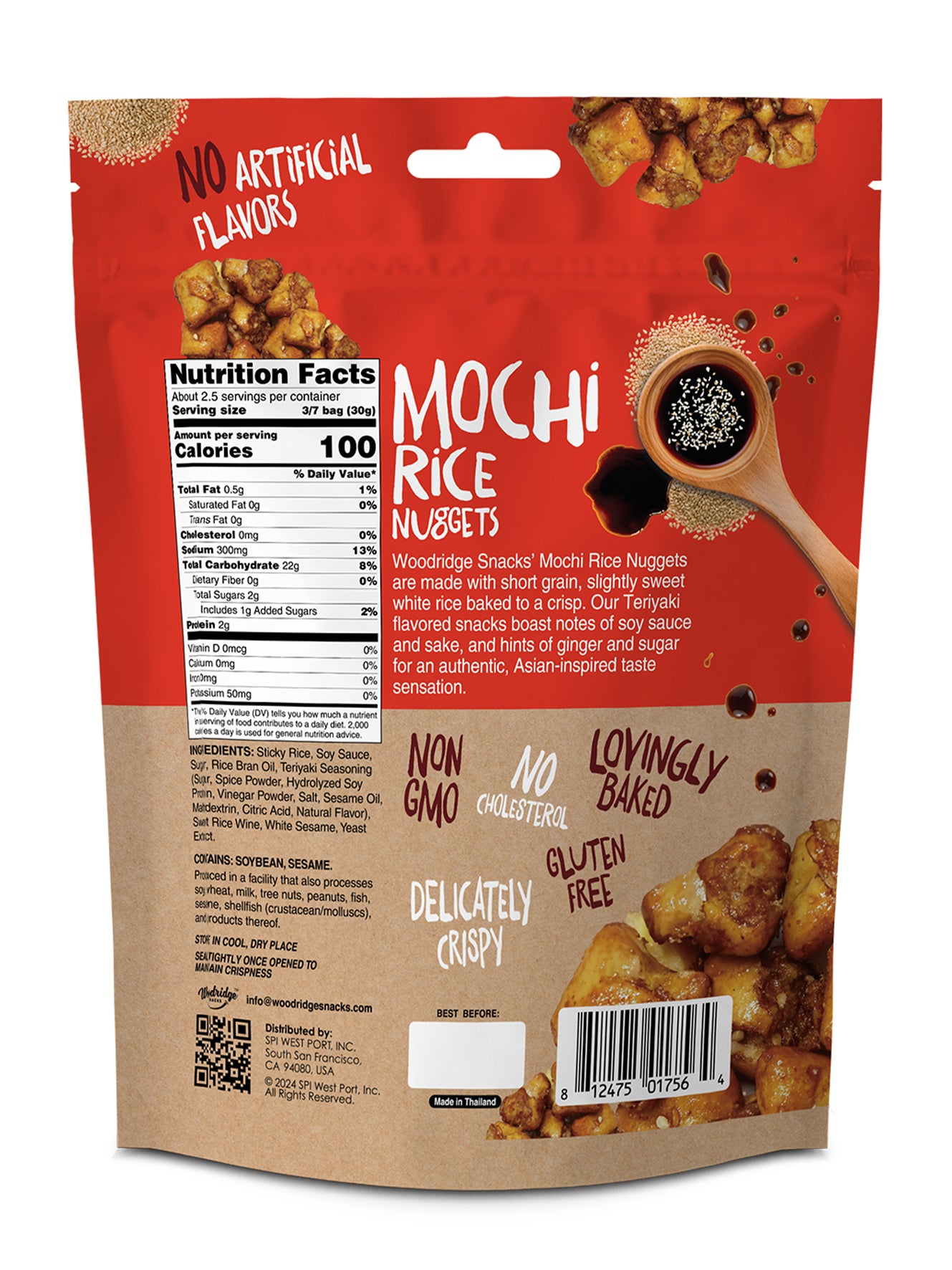 teriyaki mochi nuggets, back of packaging nutrient facts, 30 grams